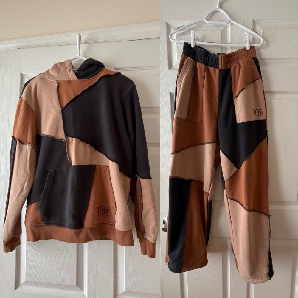 Selling as a set. UGG women Patchwork Joggers and hoodie — Black, Brown, Tan